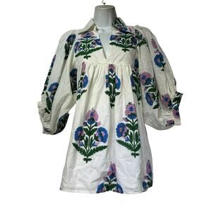saule parc floral v-neck Puff Sleeve cottagecore blouse Top Size S